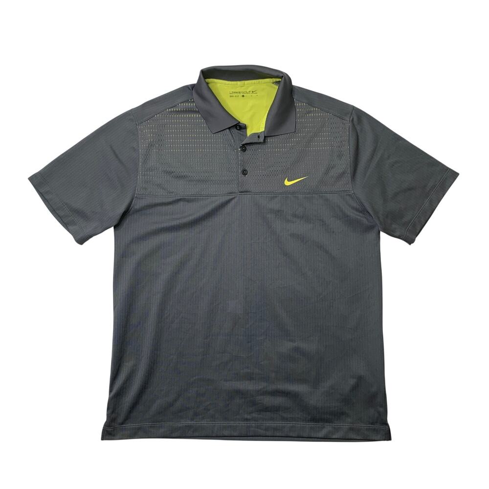 Nike Golf Shirt Mens L Large Gray Dri Fit Patterned Textured Chest Sweat Wicking